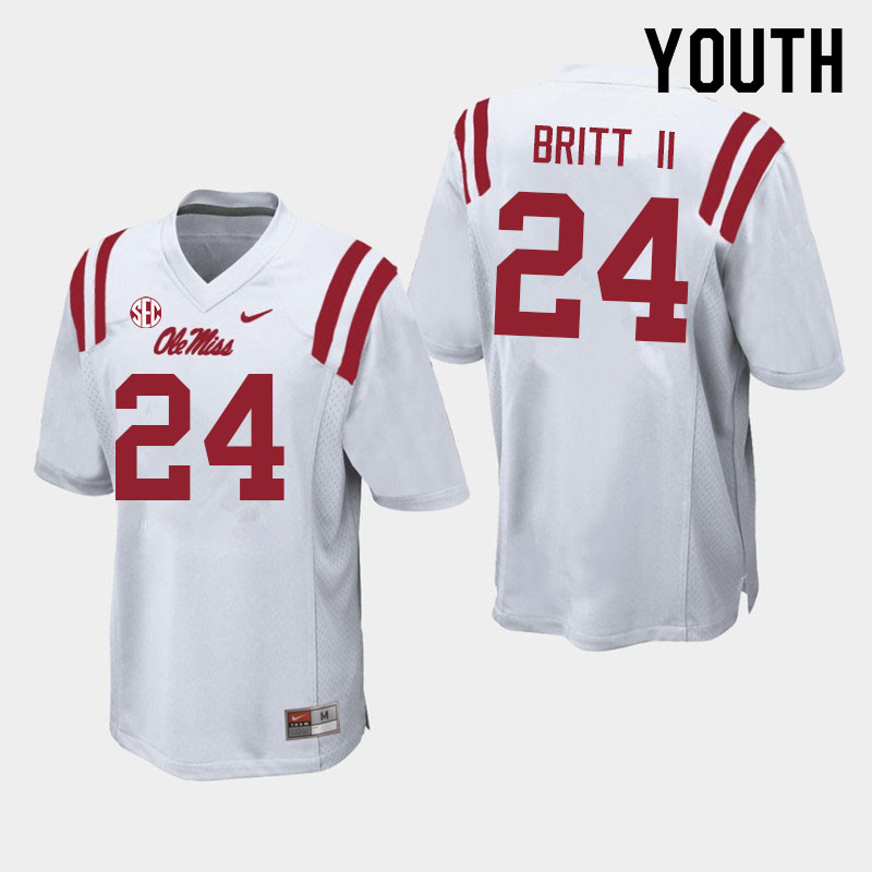 Youth #24 Marc Britt II Ole Miss Rebels College Football Jerseys Sale-White